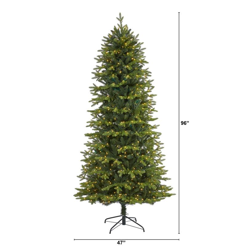 8 Ft Artificial Christmas Tree with Lights - Cool Fir Look Holiday Decor - Green - 96