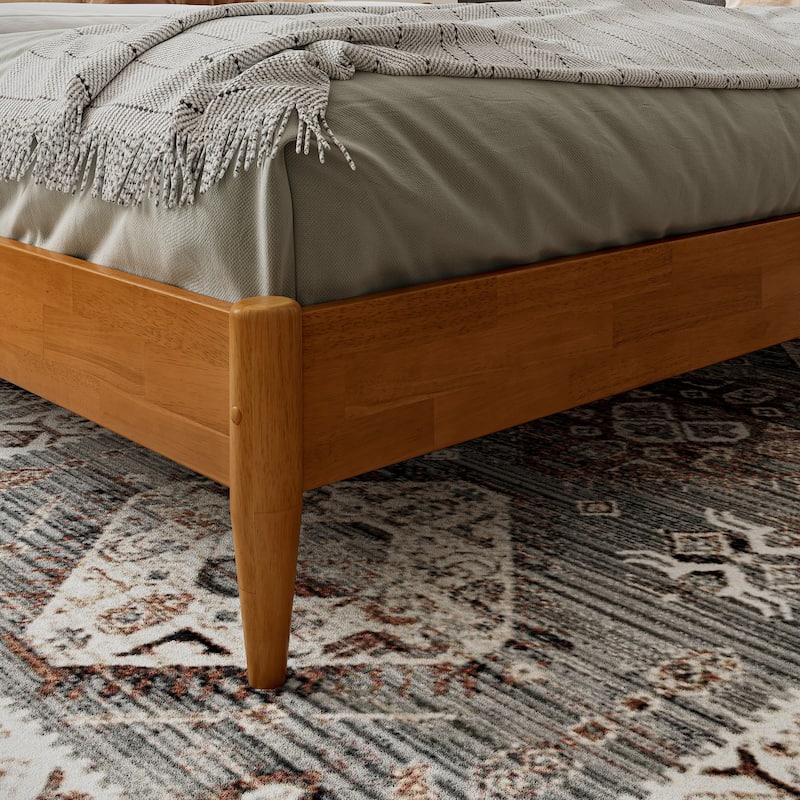 Modern Platform Bed - Low Profile Wood Bed Frame with USB Charger & Adjustable Headboard