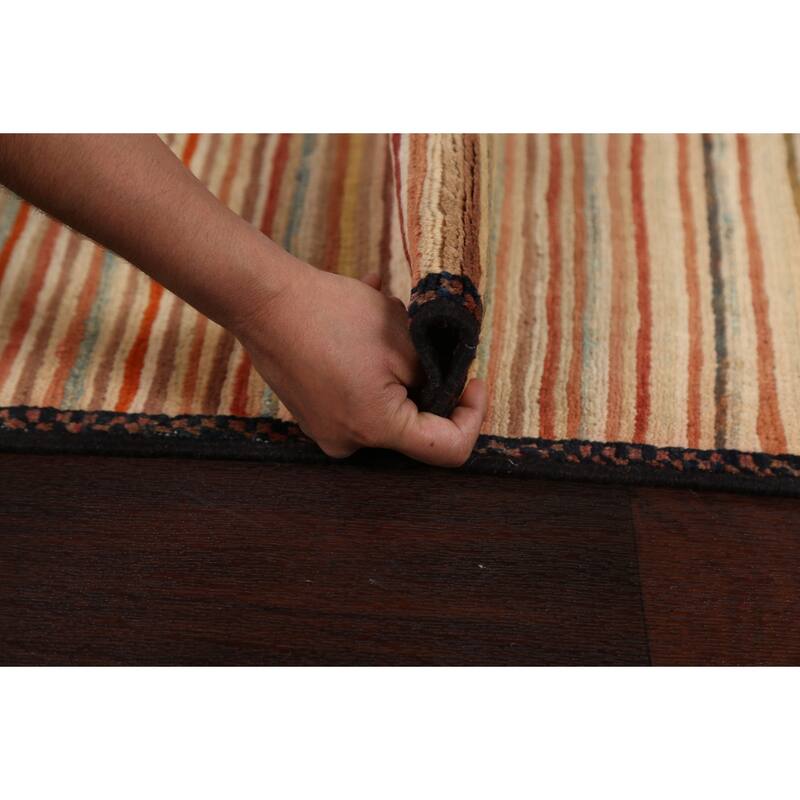 Modern Striped Gabbeh Kashkoli Oriental Area Rug Handmade Wool Carpet - 2'6" x 4'1"