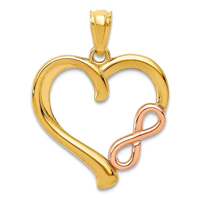 14k Yellow, White or Two Tone Gold 18" Polished Infinity Heart Necklace - 22x17mm - Rose