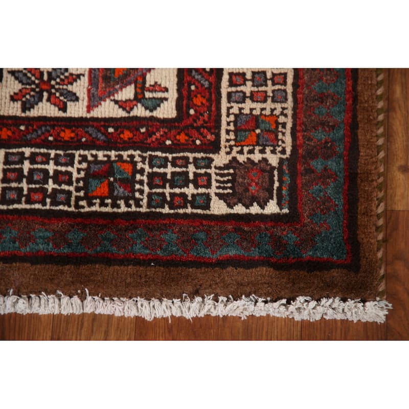 Ardebil Persian Vintage Runner Rug Hallway Handmade Wool Carpet - 3'2"x 11'5"
