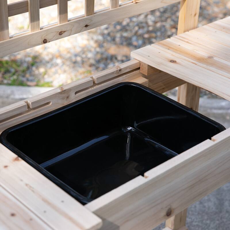 Outsunny 39'' x 18'' x 55'' Wood Garden Potting Work Table with Hidden Storage, Sink Basin, & Below Clapboard