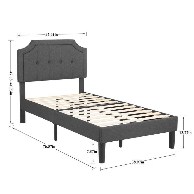 Javlergo Modern Upholstered Bed Frame with Height Adjustable Headboard, No Box Spring Needed