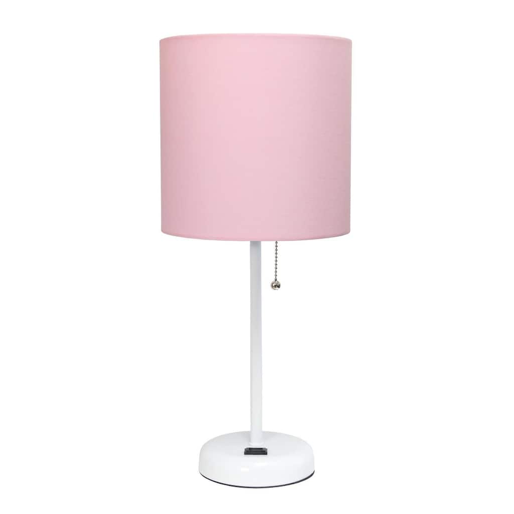 19.5 in. White Finish Table Lamp with Pink Shade, Durable Stick Lamp for End/Side Tables