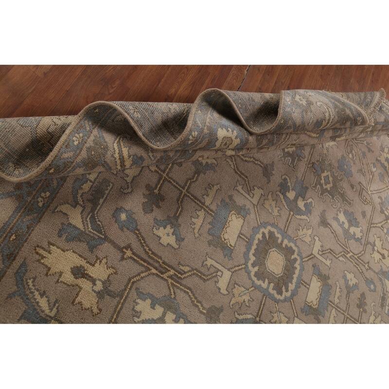 Grey Floral Oushak Indian Area Rug Handmade Wool Carpet - 9'1" x 12'0"