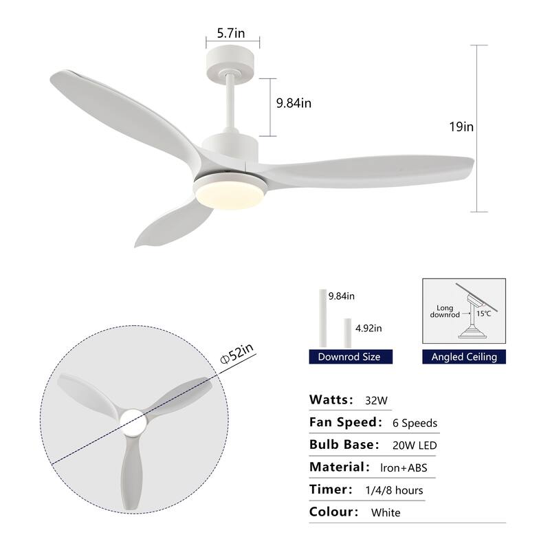Sofucor 42/52 Inch Ceiling Fan With Light,3 ABS Blades Remote Control,Reversible DC Motor With Dimmable LED
