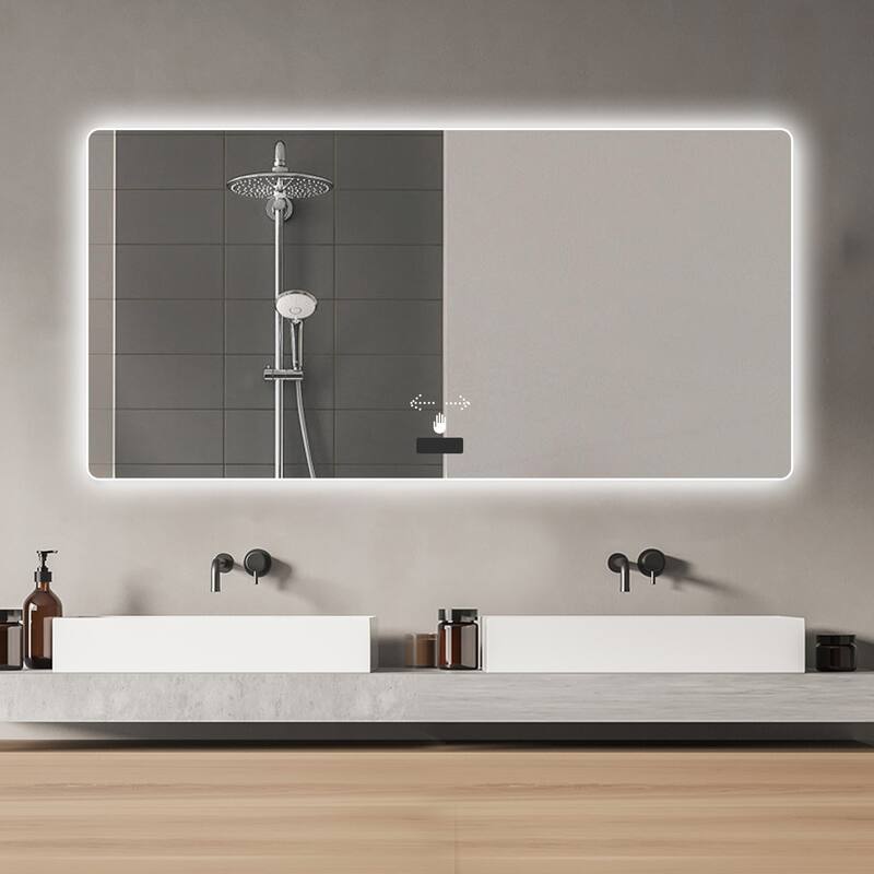 Wall mounted LED lighting mirror - 48x32in