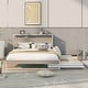 preview thumbnail 2 of 10, Metal Queen Bed Frame with Trundle and Socket - White