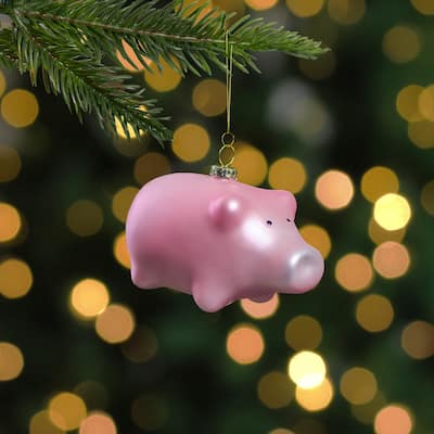 Pink Pig Glass Christmas Ornament - 4"