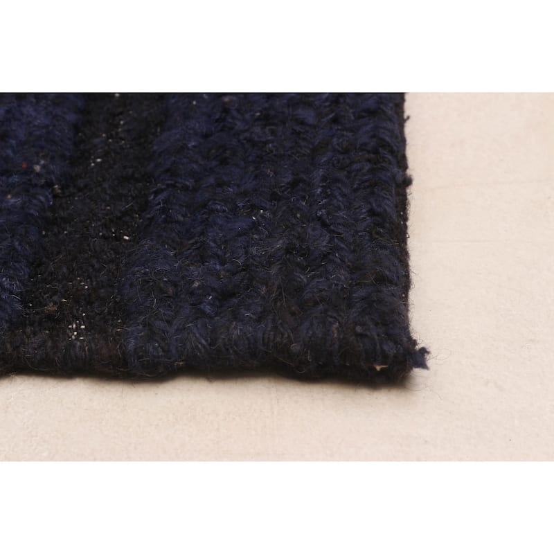 ECARPETGALLERY Flat-Weave Natural Navy Wool Tapestry Kilim - 6'8 x 6'7