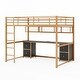 preview thumbnail 10 of 11, Gold+Black Full Size Metal Loft Bed with Desk, Drawers and Bedside Tray, Charging Station, USB and Socket