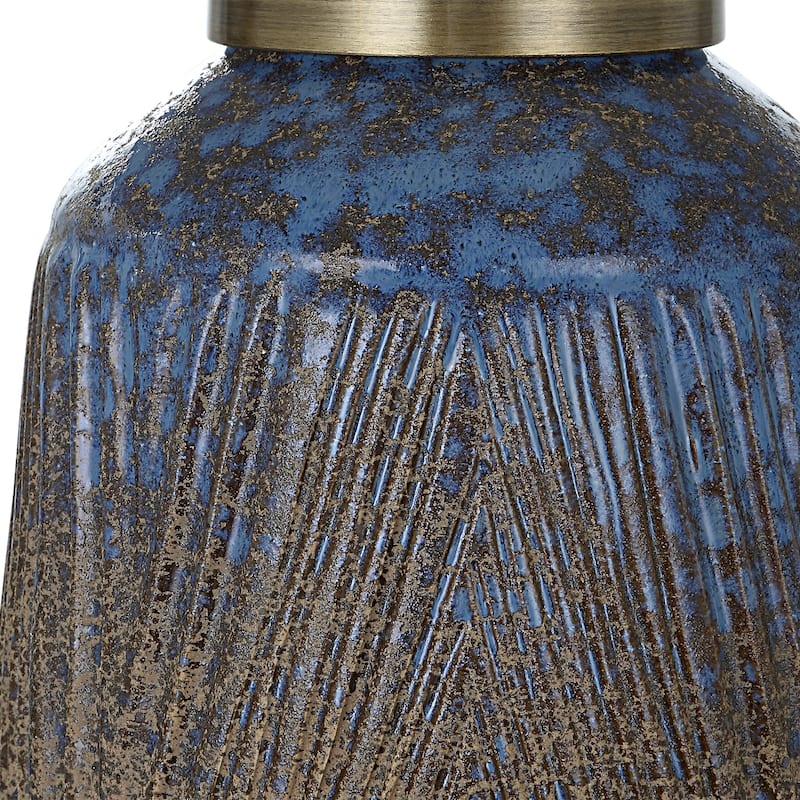 Embossed Ceramic Table Lamp with Drum Shade - 29"