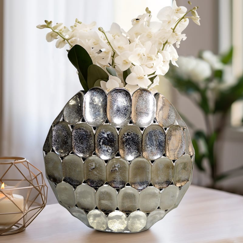 Sagebrook Home Modern Metal Textured Oval Vase - 17" x 5" x 17" - Silver