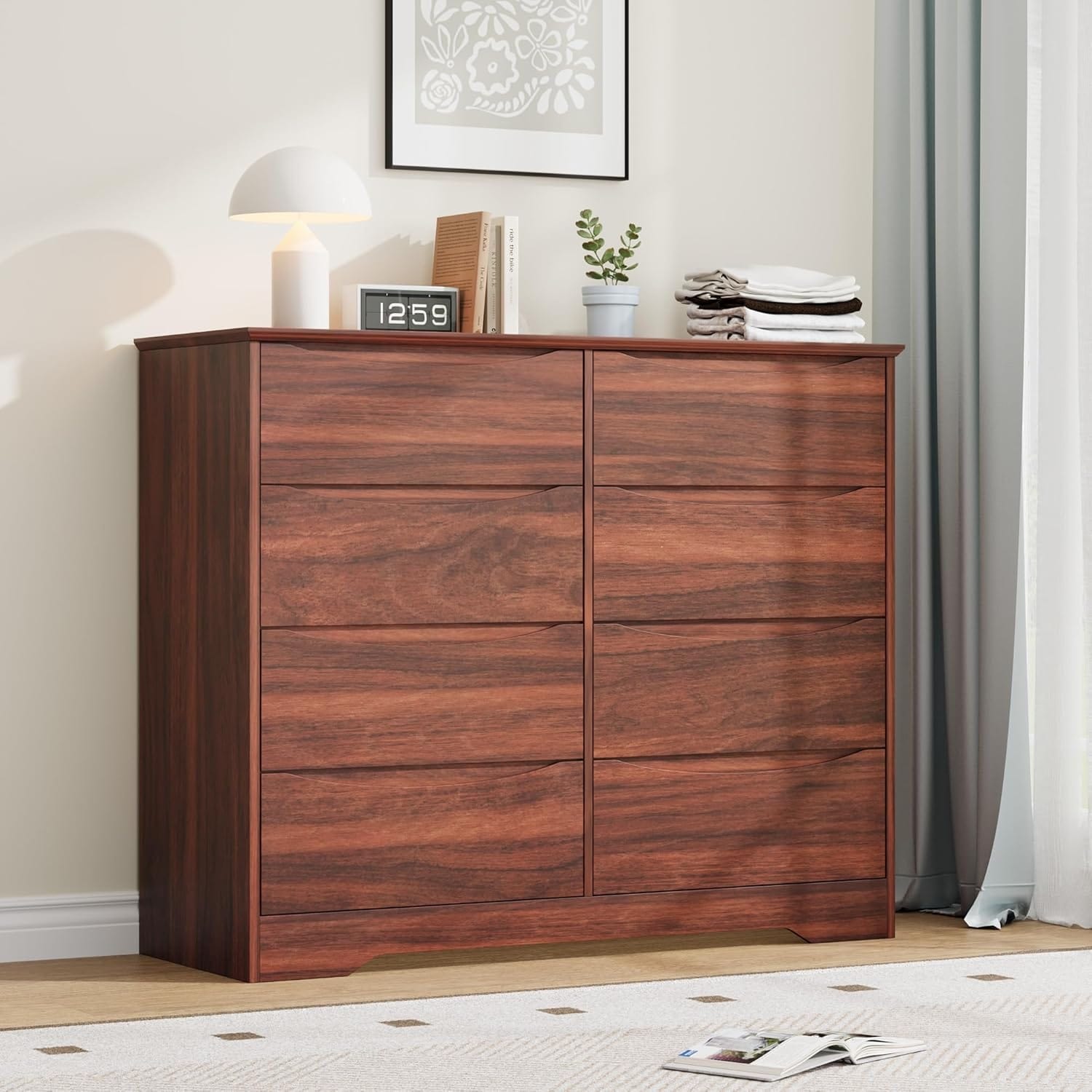 Wooden 8-Drawer Dresser, Tall Modern Storage Chest with Wide Top for Bedroom, Living Room, Hallway, Kids Room, White