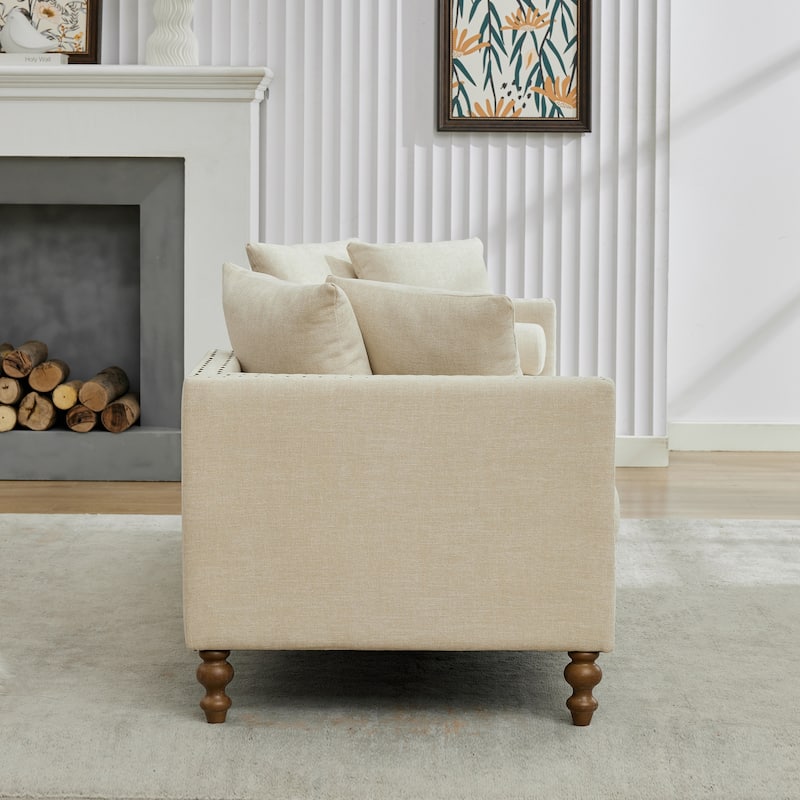 75.2"W Upholstered Chaise Lounge with Nailheads,Sleeper Sofa Couch With 4 Throw Pillows&2 Bolsters,Daybed with Rubberwood Legs