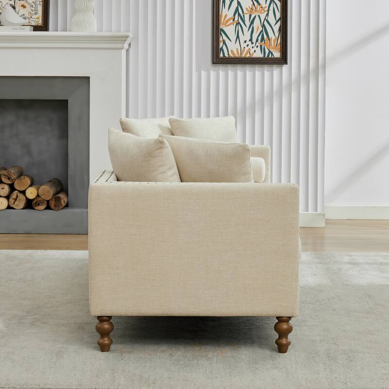 75.2"Wide Upholstered Chaise Lounge with Nailheads, Sleeper Sofa Couch With 4 Throw Pillows & 2 Bolsters, Rubberwood Legs
