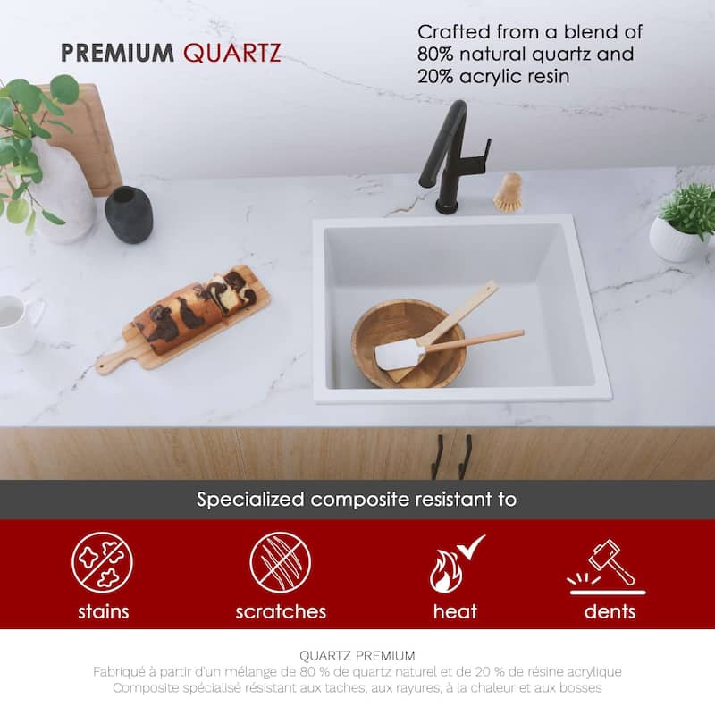 STYLISH Dual Mount 22" Single Bowl Composite Granite Kitchen Sink - 22" x 17.5" x 8.25"