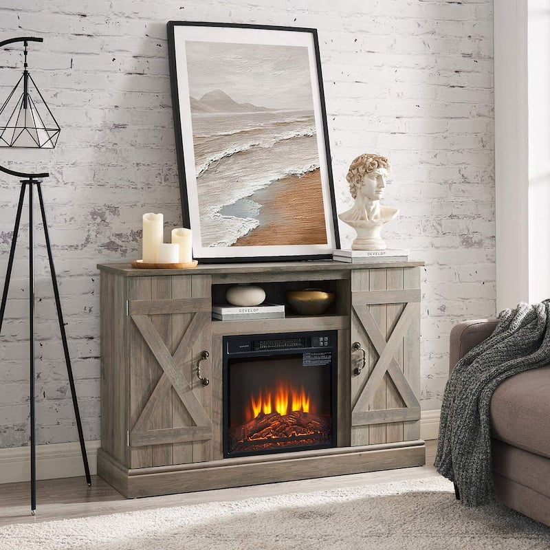 47"W Farmhouse TV Stand with 18-Inch Fireplace