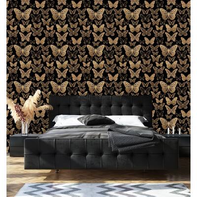 Gold Butterflies Wallpaper Peel and Stick and Prepasted