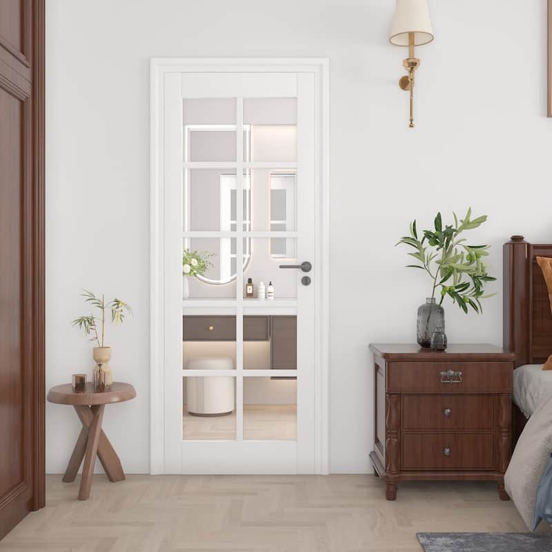 10-Lite Clear Glass Slab Interior Doors Solid Wood White Pre-Finished Surface