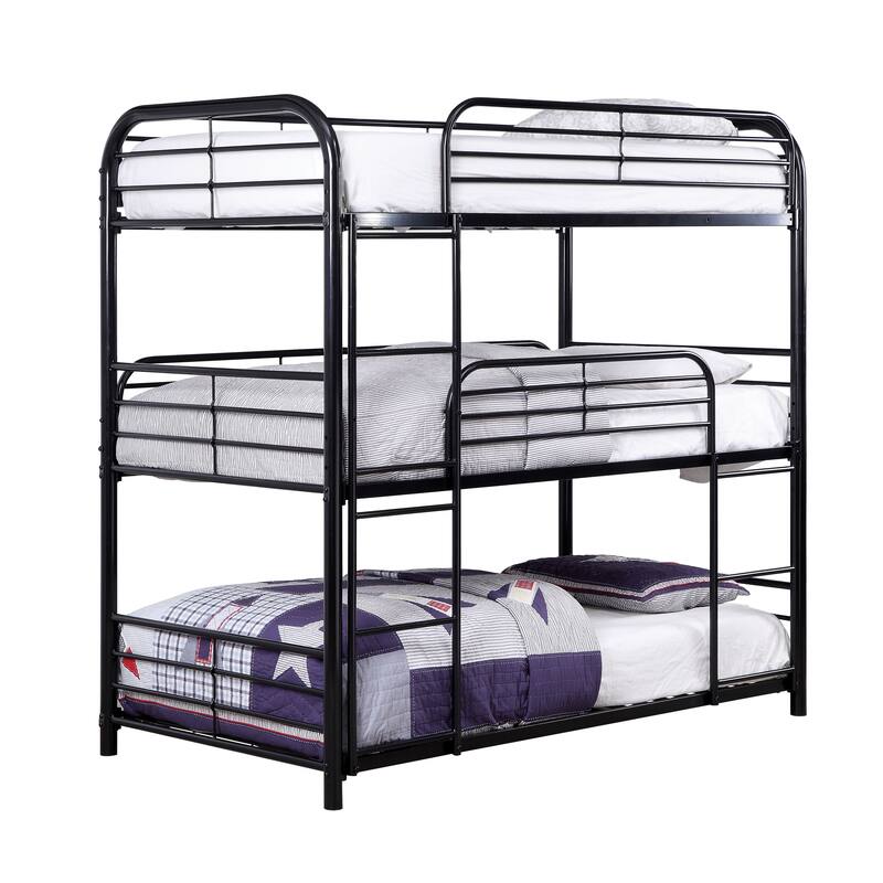 Zord Transitional Twin Metal Triple Bunk Bed with Slatted Guardrails by Furniture of America