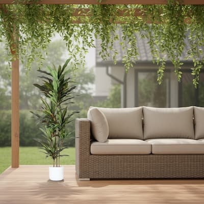 HomeRoots 71" Green Artificial Dracaena Tree in a Black Pot - 6.69 in. x 70.87 in. x 6.69 in.
