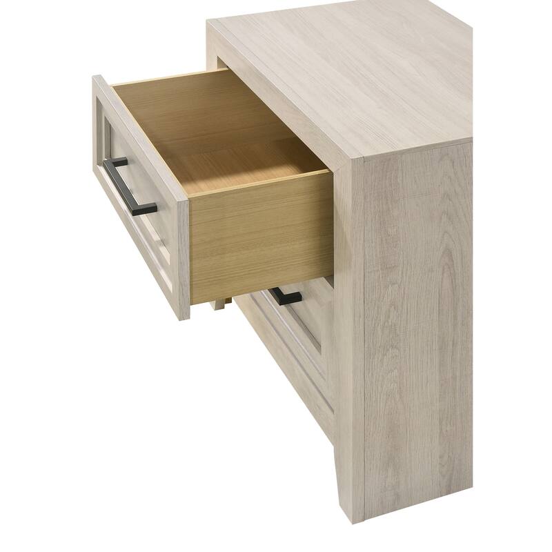 Contemporary Two Drawer Nightstand with Geometric Design and Off-White Finish