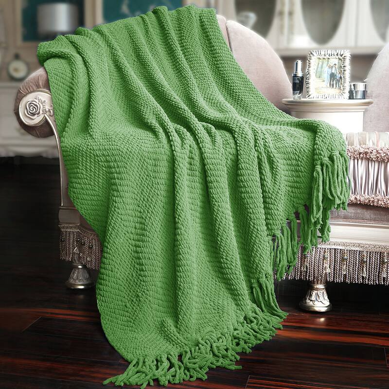 Knitted Tweed Couch Throw - Green Eyes - 50" x 60"
