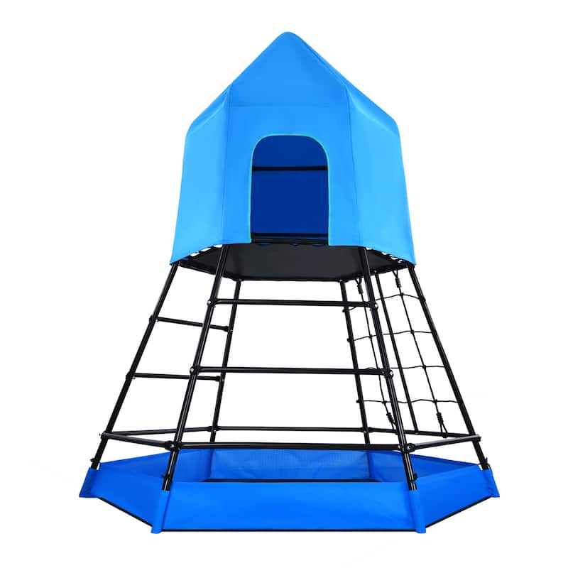 Hapfan Jungle Gym with Platform and Tent, Climbing Toys with Monkey Bars for Kids, Metal Outdoor Play Equipment