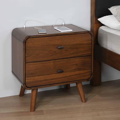 Dark Walnut 2-drawer Nightstand，Suitable for bedrooms,living rooms,apartments