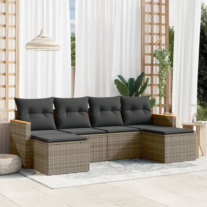 vidaXL Patio Sofa Set with Cushions Outdoor Conversation Furniture Poly Rattan - Gray without table - 24.2 x 21.7 x 27.2 in