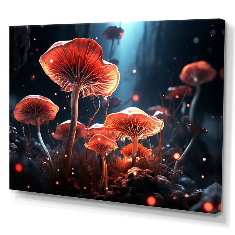 Designart "Magical Mushrooms Glowing Midnight Forest" Mushroom Wall ...