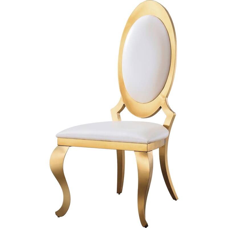 Set of 2 Leatherette Dining Chair with Oval Backrest and Steel Legs
