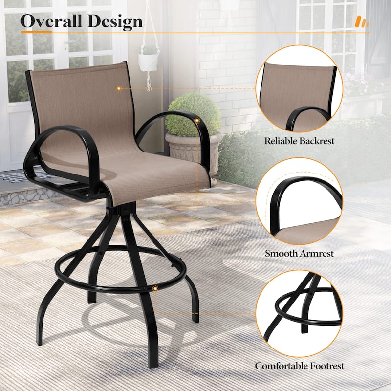 Outdoor Patio Swivel Aluminum Bar Stools Sunbrella Textilene Fabric