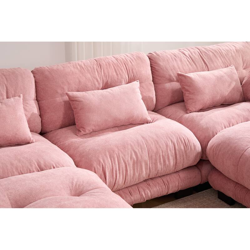 118'' Large U Shape Sofa Velvet Modular Sofa with 2 Ottomans for Living Room