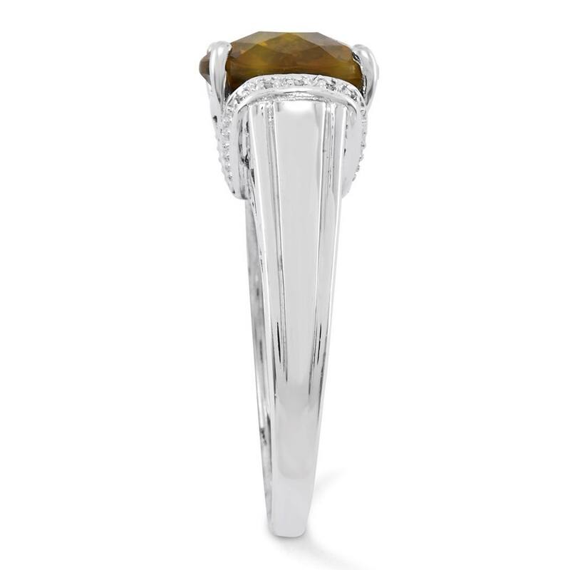 Curata 925 Sterling Silver Whiskey Quartz Ring