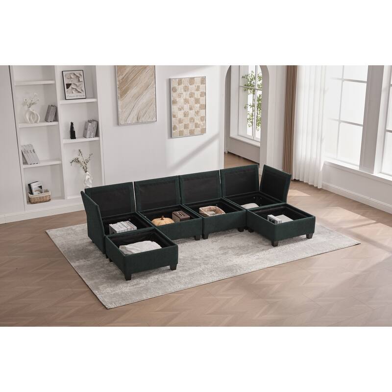 GDFStudio - Modular Polyester 6-Seat 113.39" Sectional with Storage Ottoman