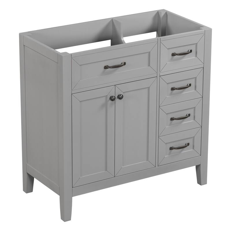 Modern 36 Inch Bathroom Vanity Base with 2 Cabinet Doors and 3 Drawers, Solid Wood Frame, Cabinet Only without Sink