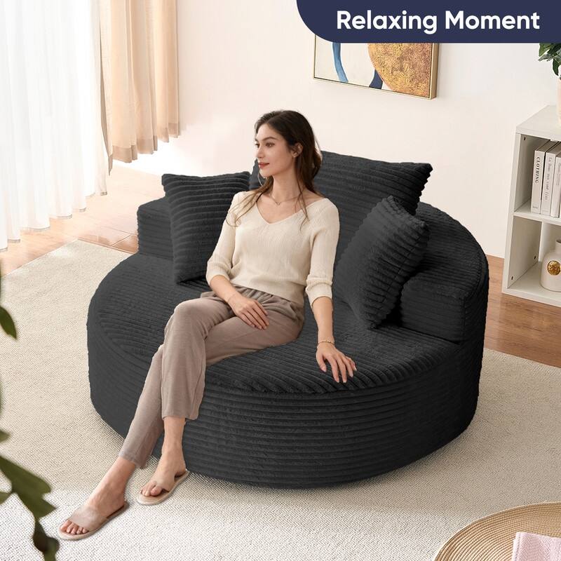 Corduroy Swivel Armchair with 360-degree Swivel, Deepseat Accent Barrel Round Sofa Chair with Pillows,Reading Chair