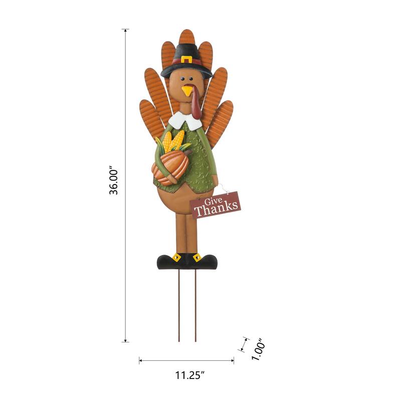 Glitzhome 36"H Thanksgiving Metal Turkey Yard Stake Wall Decor (3 Functions)