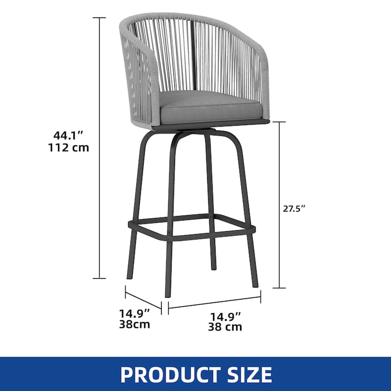 44.2" Patio Woven Swivel Bar Stools Set of 4 Bar Chair - 21.7"L x 19.7"W x 44.1"H
