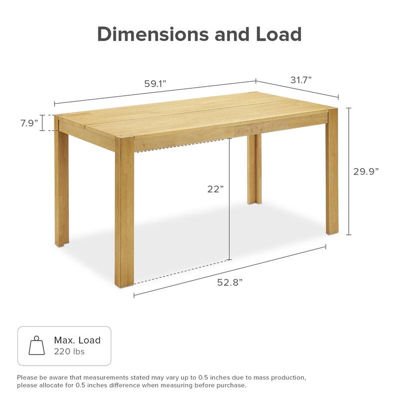 Mopio Logan Solid Wood Dining Table, Modern Farmhouse Solid Rubberwood with light wire brush for Dining Room and Kitchen
