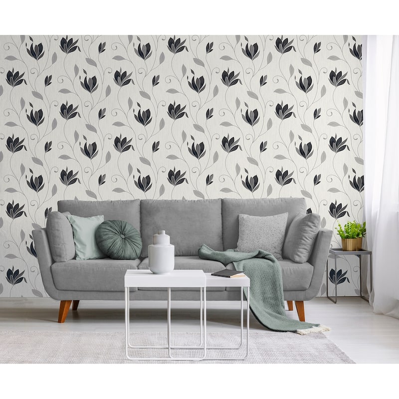 Fine Decor Synergy Black Floral Wallpaper