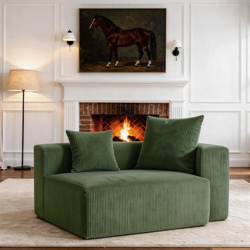 Corduroy Upholstered Modular Sectional Sofa with Ottoman