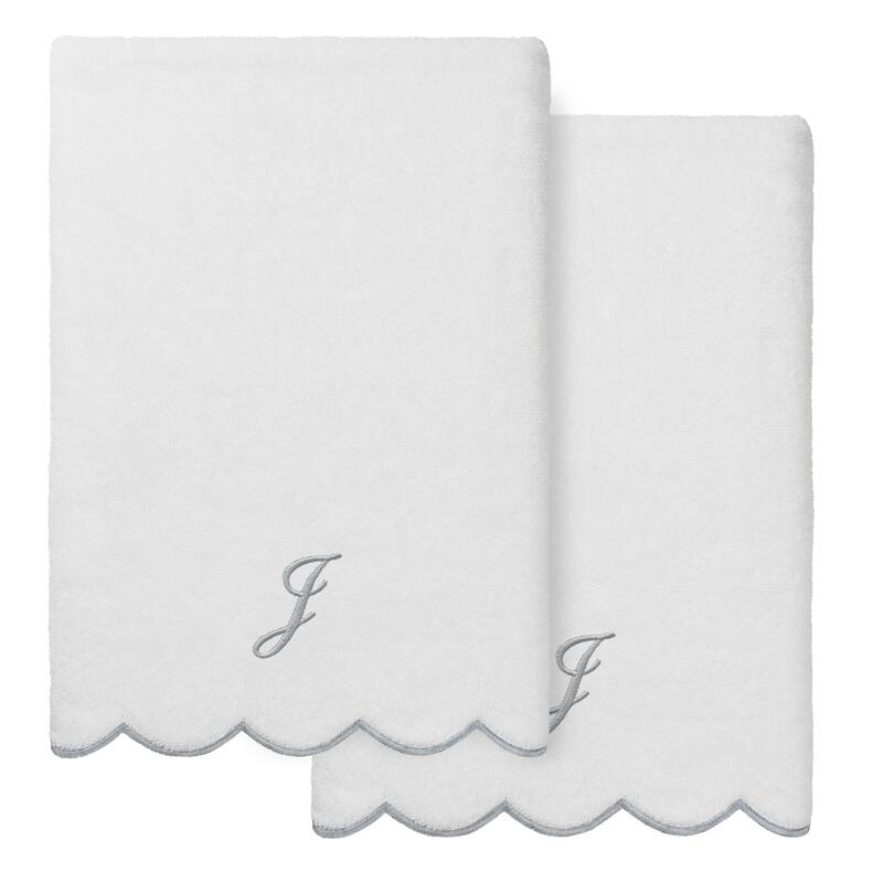 Authentic Hotel and Spa 100% Turkish Cotton Grey ADORNIA Scallop Personalized 2 Piece Bath Towel Set - 2 Bath Towels - J