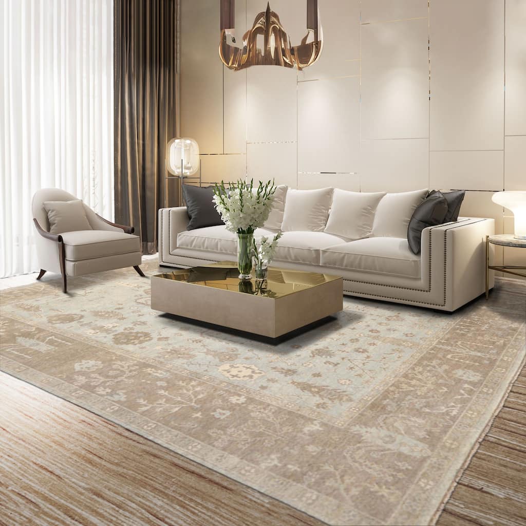 Multi Size Hand Knotted Sage Oushak Wool Area Rug Stone Wash Oriental