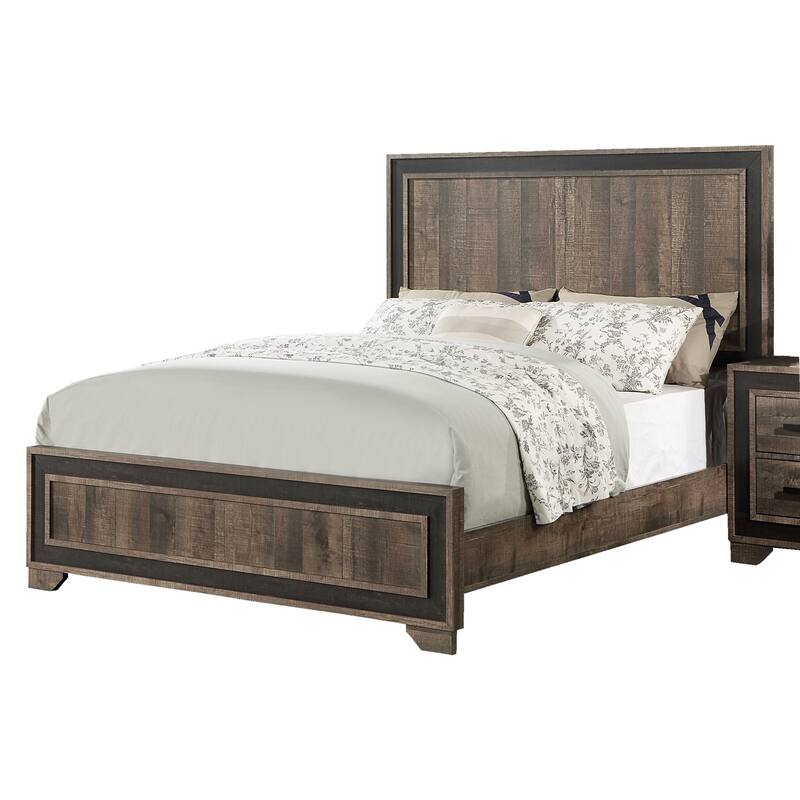 Queen Size Panel Bed with High Headboard and Contemporary Farmhouse Design