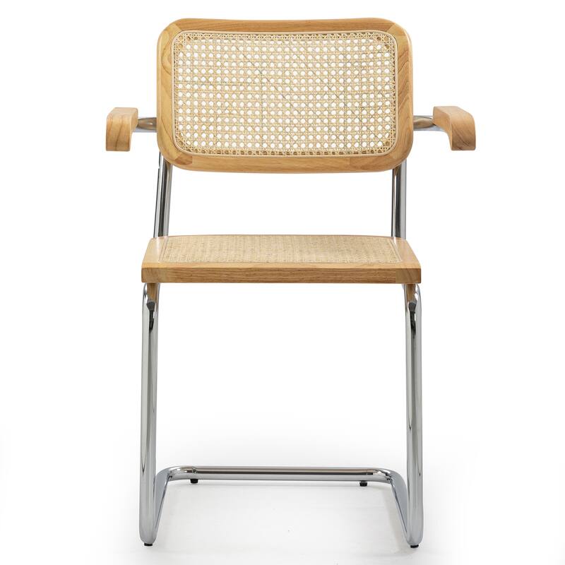Set of 2 Barnard Natural Wooden Dining Chair with Rattan Back and Chrome Legs