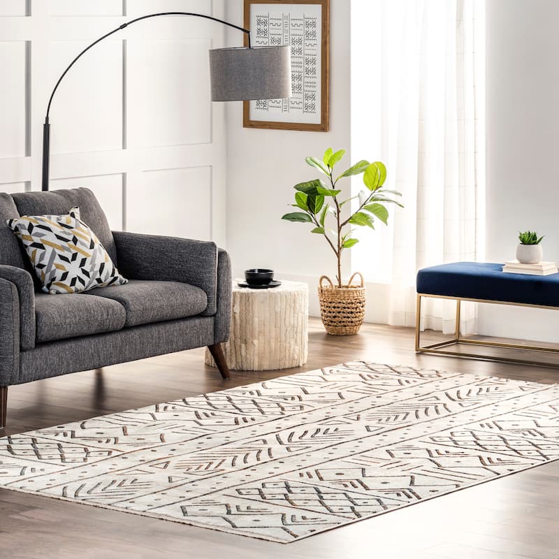 Nuloom Kendra Tribal Panel Fringe Area Rug - 5' x 8' - Beige - Rectangle