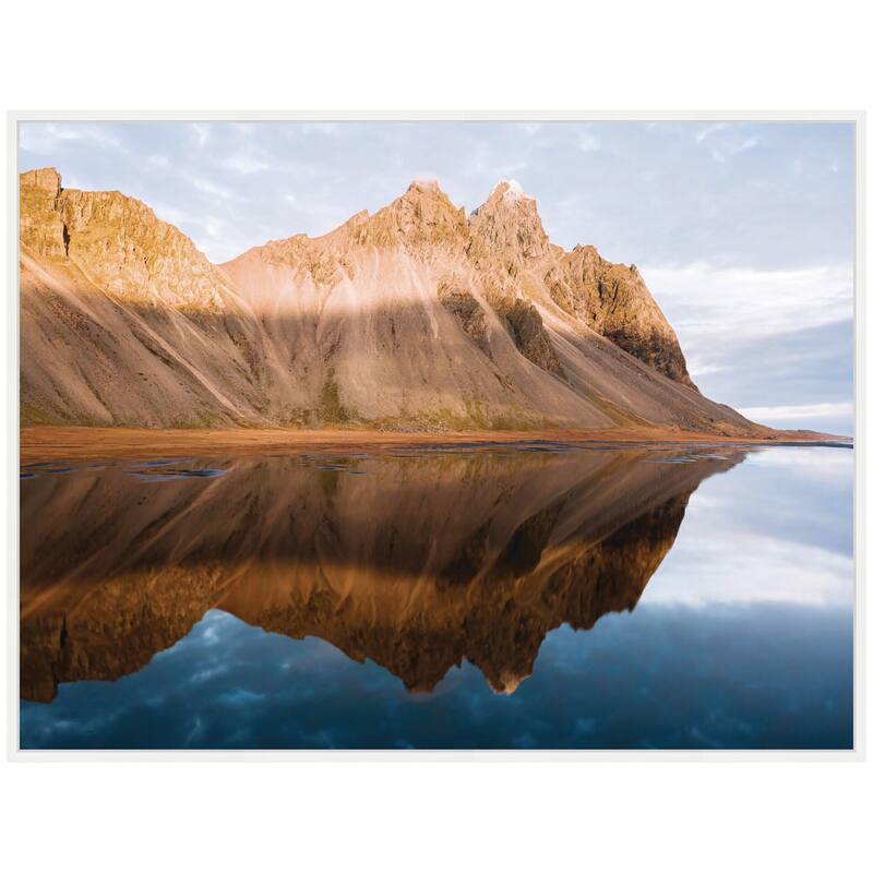 Kate and Laurel Sylvie Mountain Reflection in Iceland during Sunset Framed Canvas by Michael Schauer